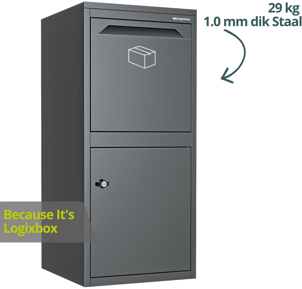 LOGIXBOX - XXL Pakketbrievenbus - Brievenbus - Pakketbox - Frontbox DeLuxe - Grijs - 1.0 mm dik staal -- GEEN Bouwpakket --