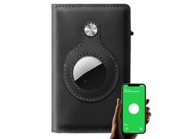 BRAQLY Wallet geschikt voor Airtag - Zwart - Luxe Portemonnee - Pasjeshouder uitschuifbaar voor heren en dames - Kaarthouder met geldvak - 9 Pasjes opbergen - Leer
