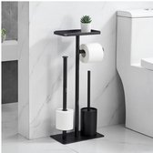 4-in-1 Toiletaccessoire Set - Staande Toiletrolhouder met Reserverolhouder, Toiletborstel en Opbergplateau - Modern Design zwart 24x16.8x58 cm, Compact en Ruimtebesparend