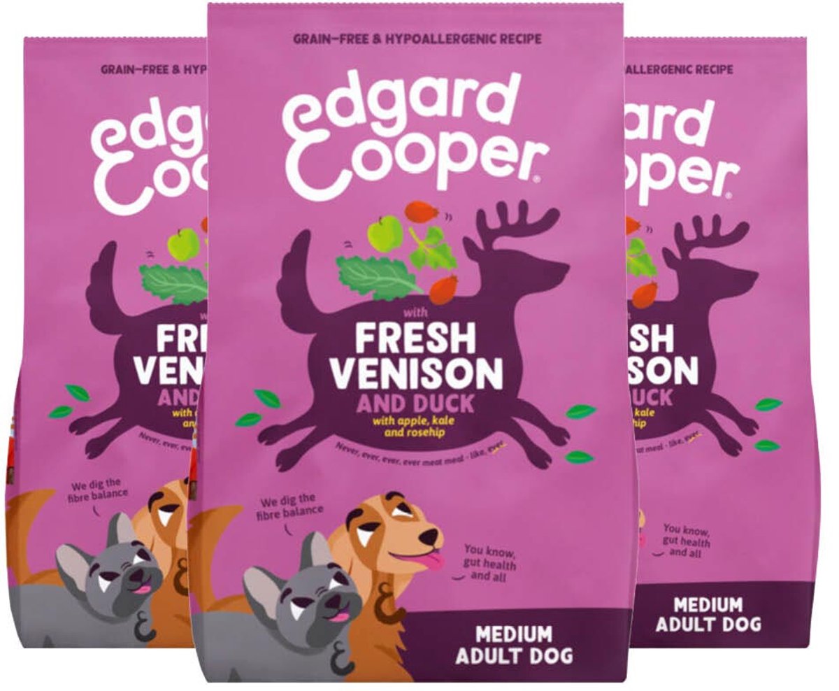Edgard & Cooper Hondenvoer Droog Hert & Eend Medium - 3 x 1 kg - Voordeelverpakking