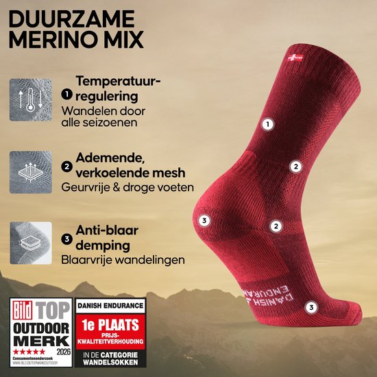 DANISH ENDURANCE Chaussettes de marche en laine mérinos - 3 paires - Taille 39-42