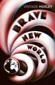 Boekomslag van 'Brave New World' met een 3D-effect in rood en blauw. De tekst is in witte letters op rode en blauwe cirkels. Een kleine aarde is zichtbaar.
