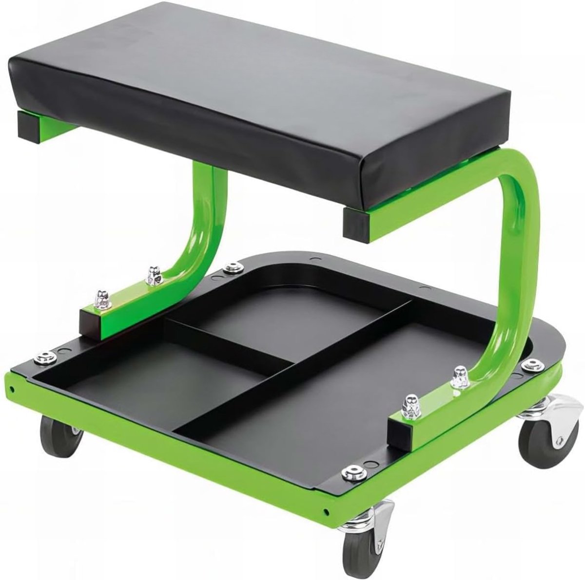 VIN® Werkplaatskruk Rolkruk 43 x 39 x 11 cm - Werkplaatsrolstoel - Montagekruk - Garagekruk - Werkplaatswerkkruk Stoelzitting Inclusief Opbergdoos - Groen