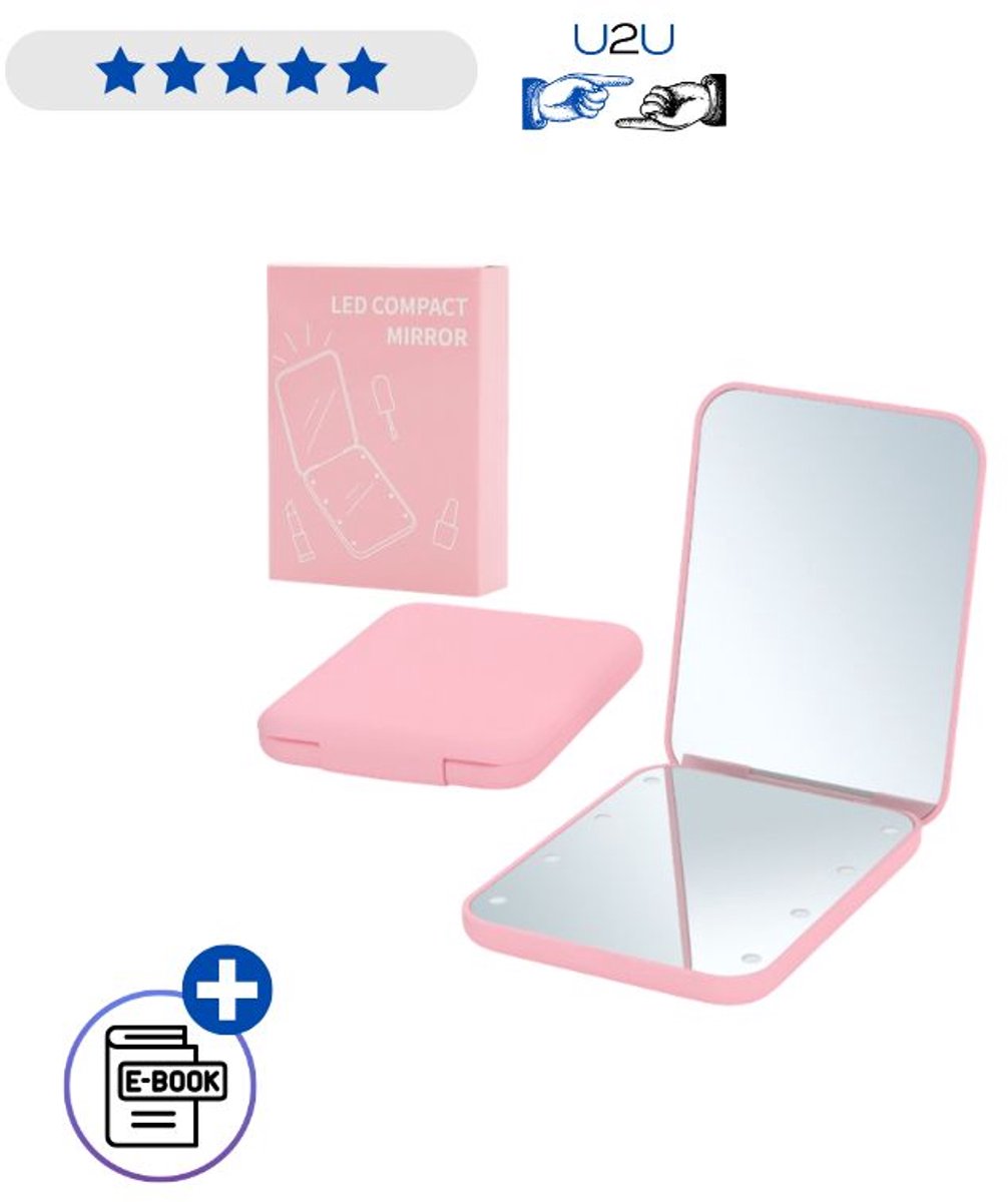 LED Pocket Make-up Spiegel Roze Met Verlichting 1x En 3x Vergroting Compacte Opvouwbare Handspiegel Met Batterijen Voor Tas Reizen En Dagelijks Gebruik Touch Up Cosmeticaspiegel Met Ebook
