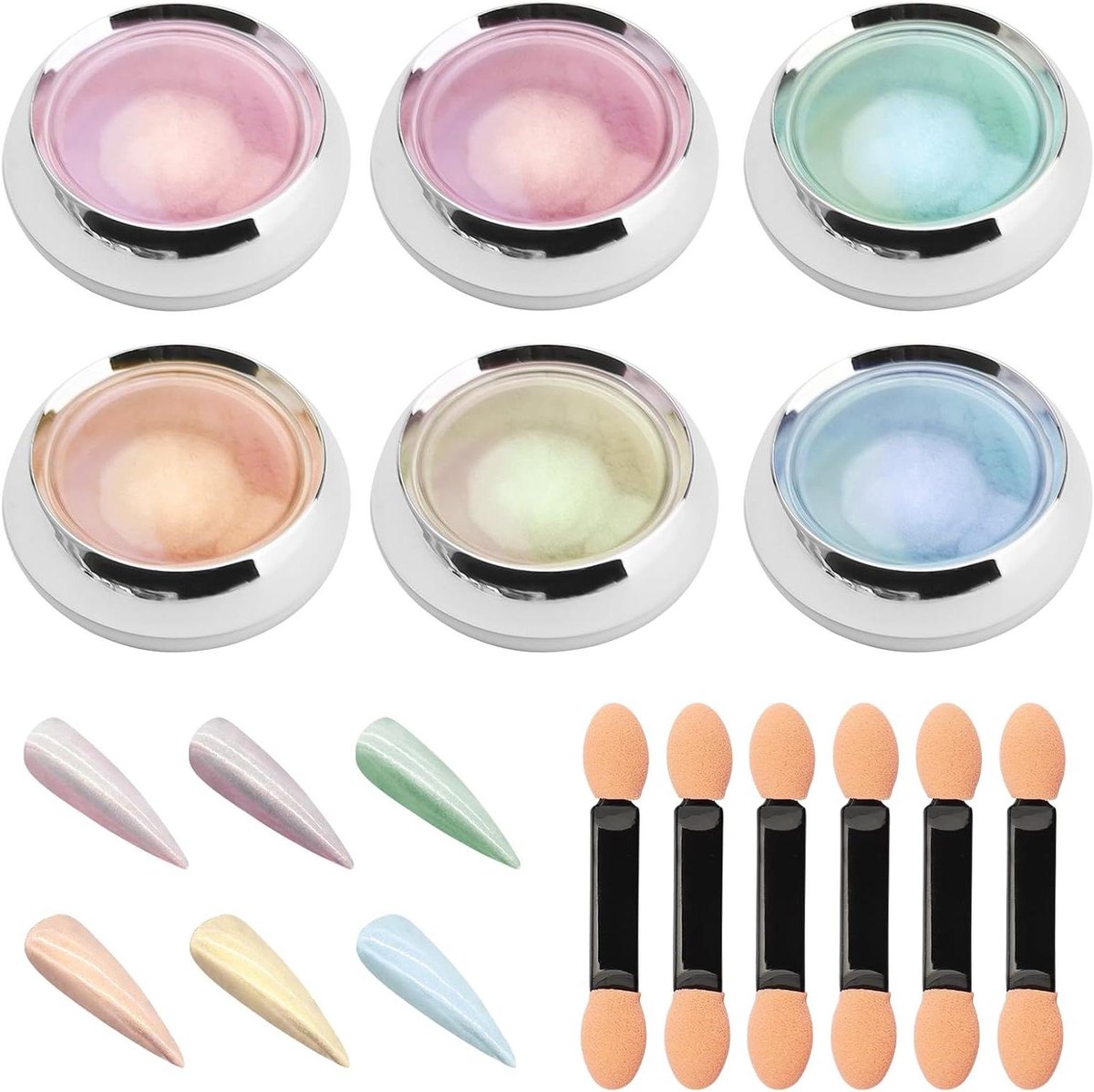Nagelpoeder met Parelmoer Glans in 6 Kleuren voor Chrome Nail Art
