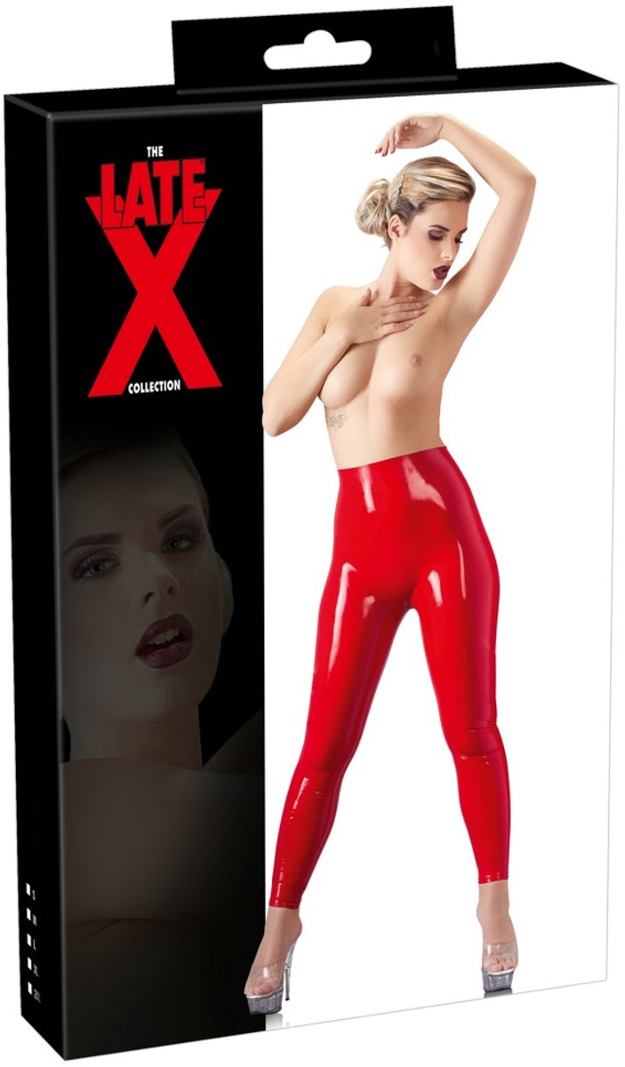 LateX – Latex Legging met Hoge Heup Fashion Style of voor Kinky Feestjes Hoog Kwaliteit – Maat M – Rood
