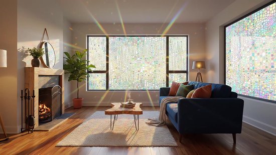 Homewell® 3D Regenboog Raamfolie HR++(+) - Anti-Inkijk - Isolerend & Zonwerend - 90x200cm – Statisch - Prisma Bejuweled Effect