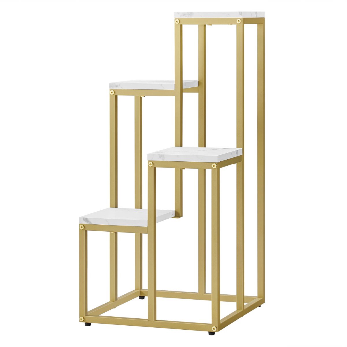 Bloemenstandaard 4-Laags Marmer Look Wit/Goud – Plantenrek