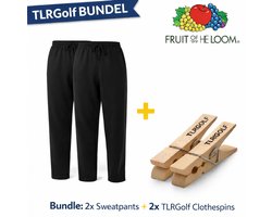 2 Pack Fruit of the Loom Joggingbroek Heren met Rechte Pijp - Trainingsbroek Heren - Zwart (Maat XL) Inclusief 2 TLRGolf Wasknijpers