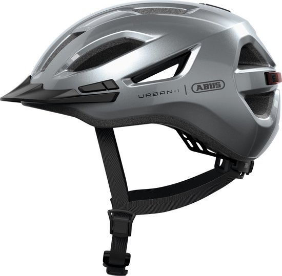Grijze fietshelm met vizier en reflectoren. ABUS URBAN-I.