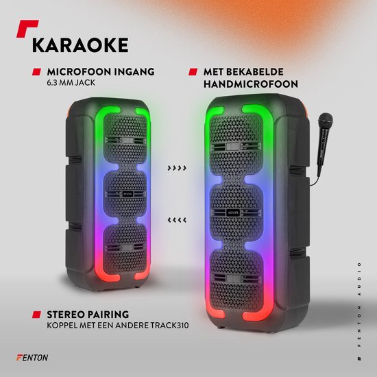 Bluetooth speaker - Fenton Track310 - Muziek box - Met microfoon - Lichteffecten - Oplaadbare accu — afbeelding 5