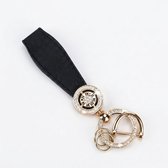 Porte-clés noir et or avec chiffres romains – luxe porte-clés de voiture avec détails strass – anneau de clé avec mousqueton et bande en cuir – élégant porte-clés pour clés ou sac