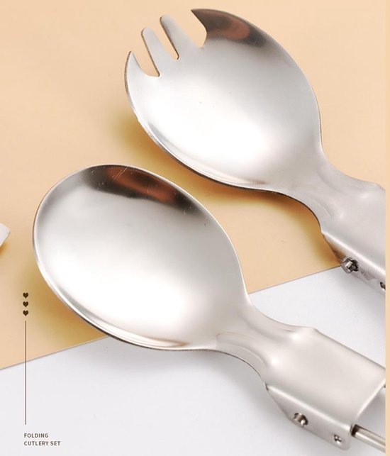 5-Delige Inklapbare Campingbestek Set RVS (304) - Draagbaar Reisbestek met Mes, Vork, Lepel, Spork & Eetstokjes - Compact Outdoor Bestek voor Picknick, Hiken & Backpacken - Inclusief Zwarte opbergtas — afbeelding 2