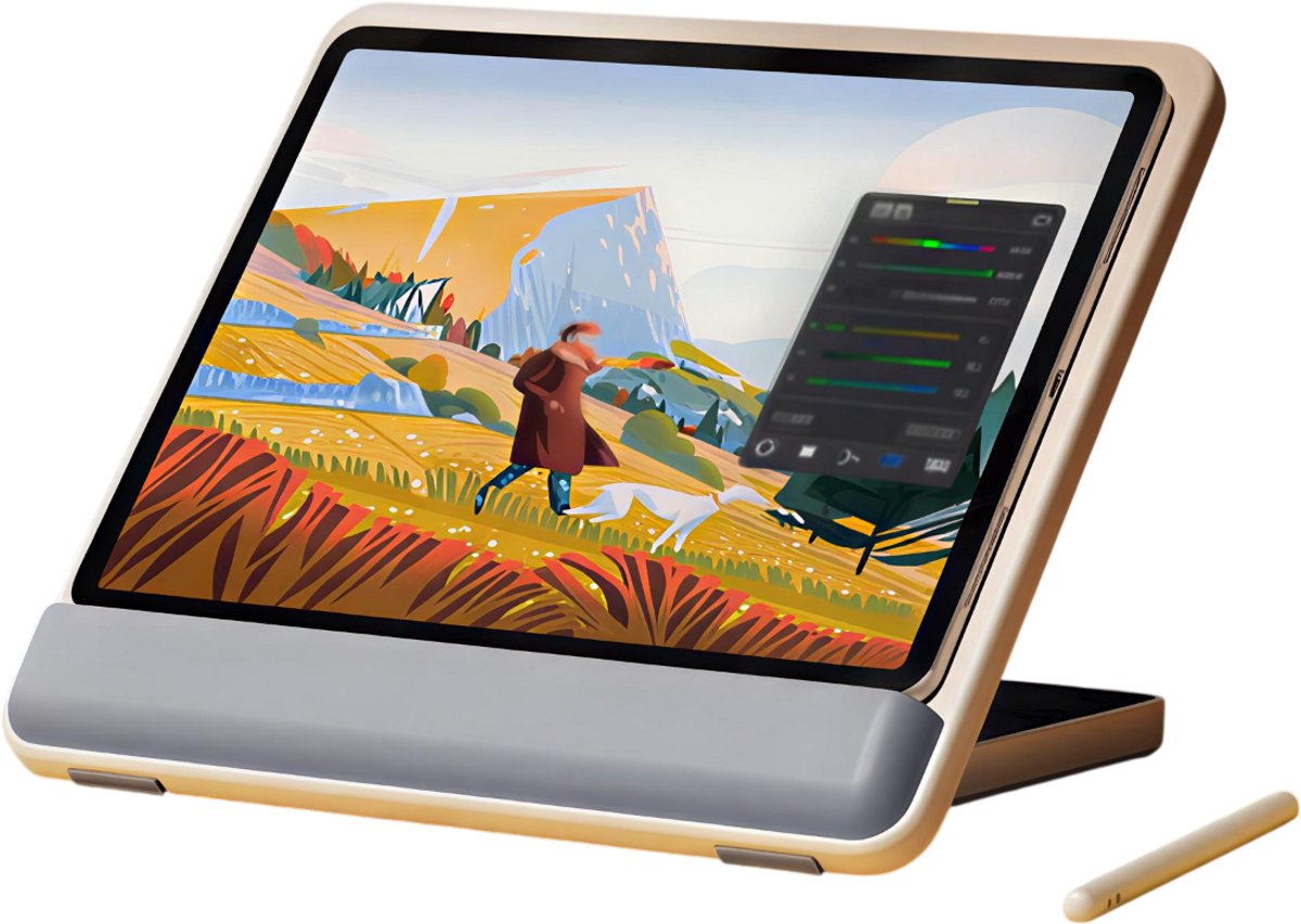Houten Bureau Tablet – Beige – Handgeschilderde Speciale Beschildering – Geschikt voor iPad Pro, Tekenbord en Tekenplank – Creatief en Functioneel