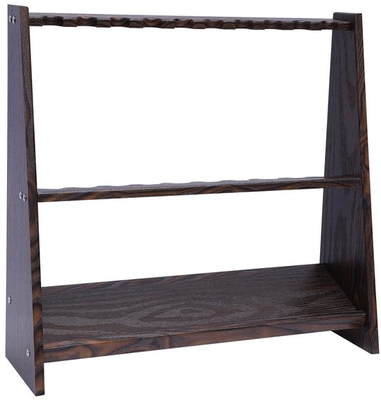 Sensova 10-Gats Verticale Keu Houder Vloerrek voor Biljartkamer of Club - Stevige Bruine Pool Cue Rack van Dichtheidsplaat met 35 mm Openingen, 60 cm Hoog, Ruimte voor 10 Keuen en Accessoires, Retro Houtlook Design van Sensova — afbeelding 5