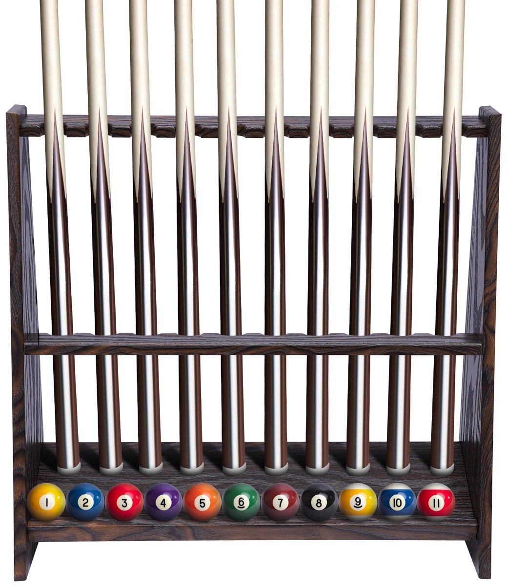 Sensova 10-Gats Verticale Keu Houder Vloerrek voor Biljartkamer of Club – Stevige Bruine Pool Cue Rack van Dichtheidsplaat met 35 mm Openingen, 60 cm Hoog, Ruimte voor 10 Keuen en