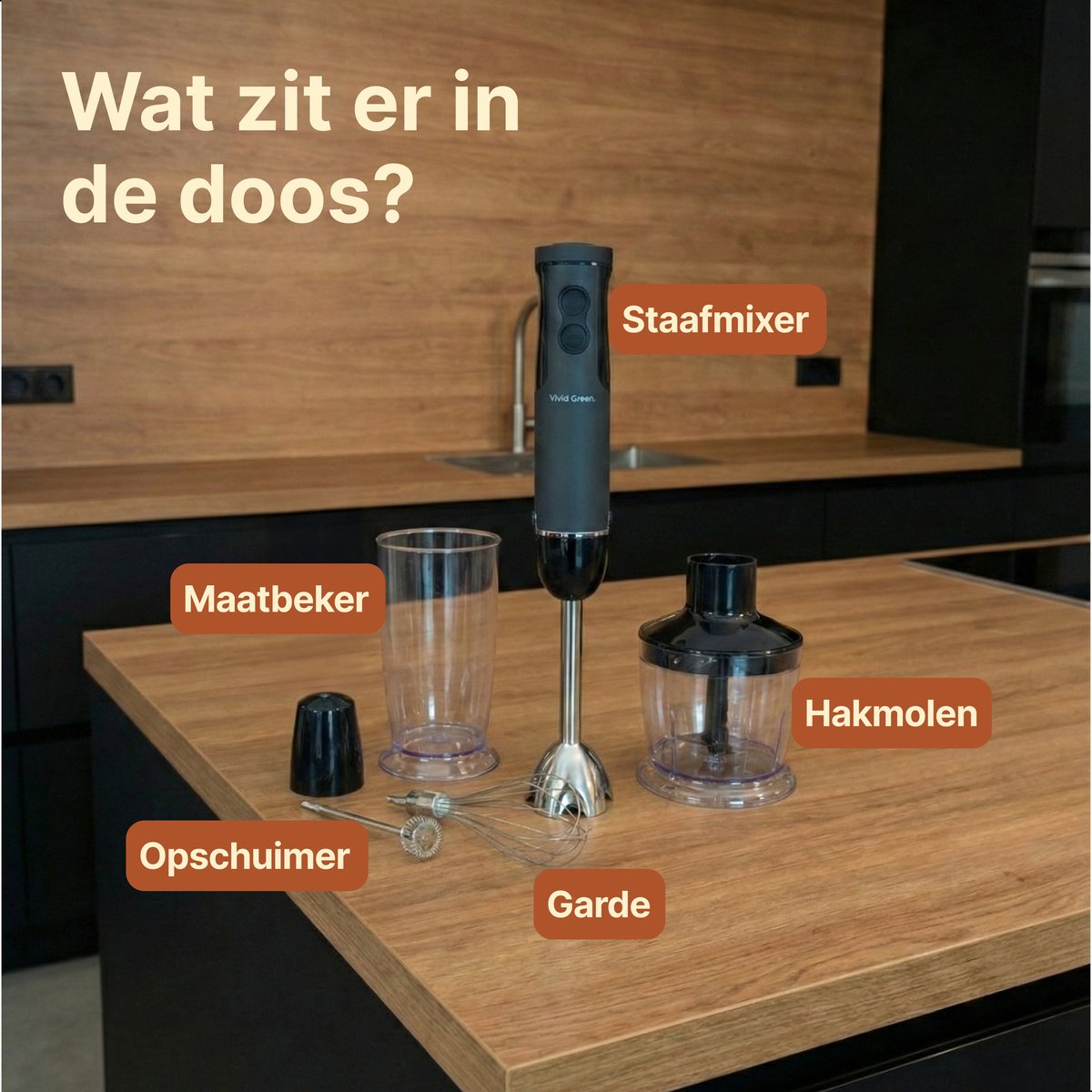 Staafmixer 5-in-1 Set - 1000W - Vaatwasserbestendig - Incl. Hakmolen, garde, melkopschuimer & Maatbeker - 12 Snelheden + Turbofunctie - Zwart - Vivid Green – foto 8