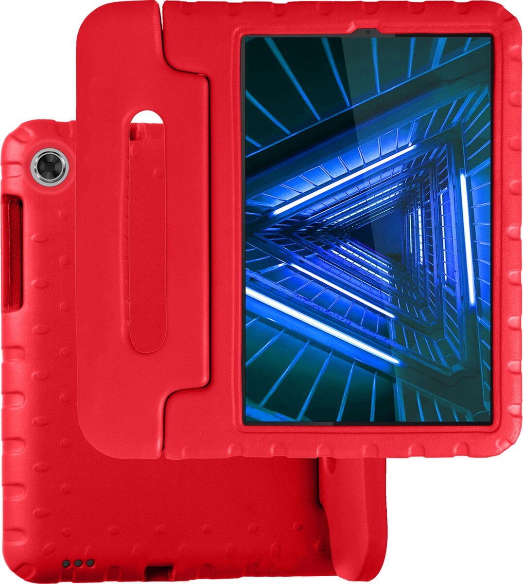 Kinder Tablethoes met Handvat Rood Geschikt voor Lenovo Tab M10 Plus / FHD Plus - Tablethoes Kindvriendelijk - Beschermhoes voor Kinderen - Shockproof - met Standaard - Tegen Vallen