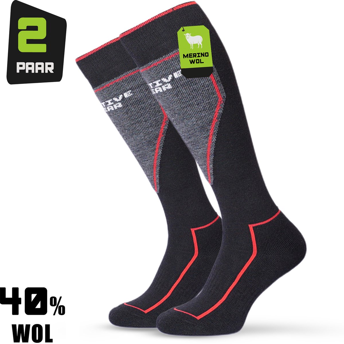 Premium Skisokken Dames & Kind Merino Wol 2-paar Thermo Skisokken Wintersportsokken – 94Activewear Zwart