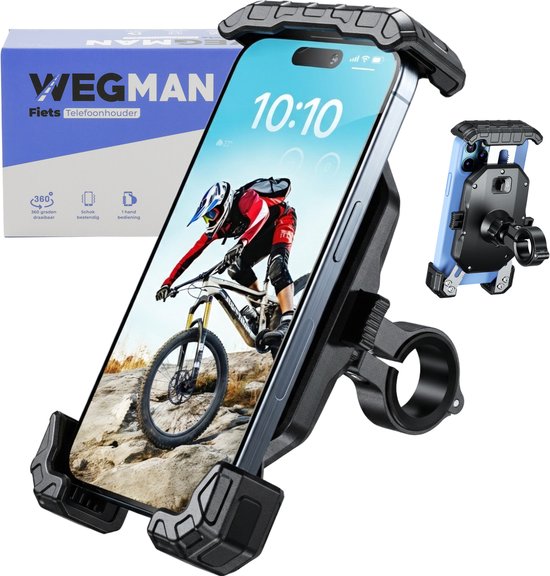 Wegman Telefoonhouder Fiets - Universeel - Supersnelle en Eenvoudige Bediening - Fiets, Scooter, Fatbike en Motor - GSM Houder Mobiel - Fiets Telefoonhouder - Smartphone Houder - Fietshouder - Phone Holder Bike - Fiets Accessoires
