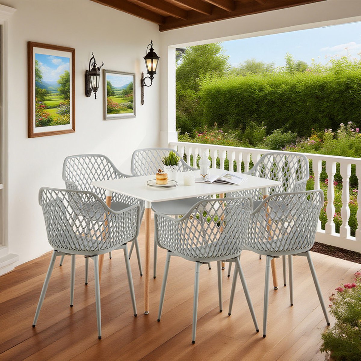 EGGREE set van 6 grijze tuinstoelen met armleuningen thumbnail 4