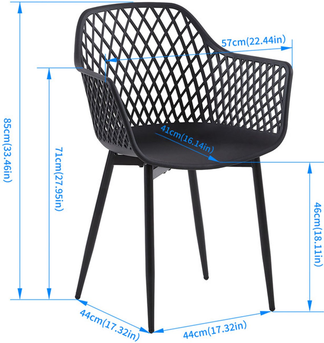EGGREE Set van 6 tuinstoelen met armleuningen - loungestoelen - Tuinstoelen - Maximale belasting: 120 kg - Zwart thumbnail 3