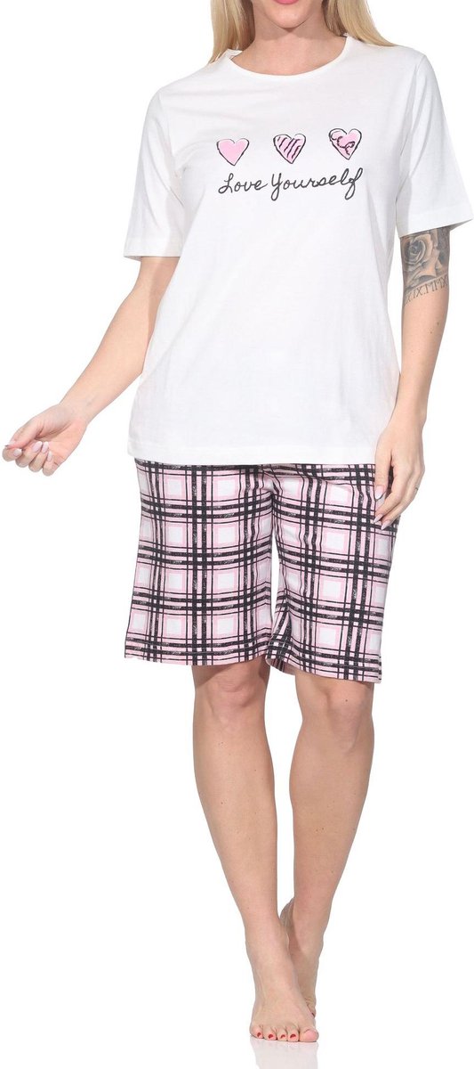 Normann damespyjama shorty met geruite jersey pyjamabroek - ook in grote maten weiß