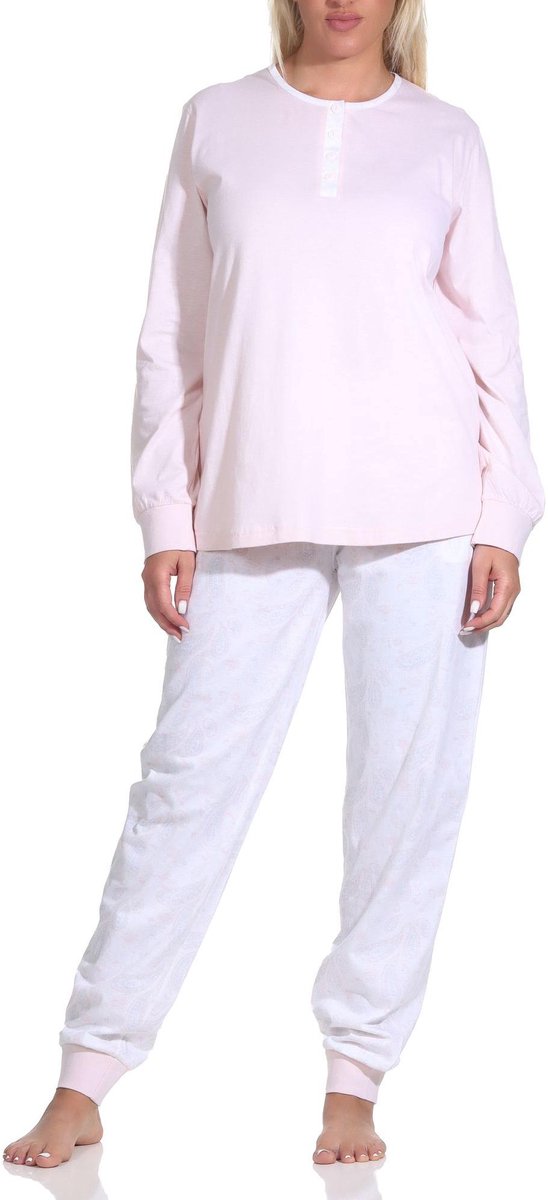 Normann Damespyjama met knoopjesvoorkant en broek met Paysley-patroon rosa