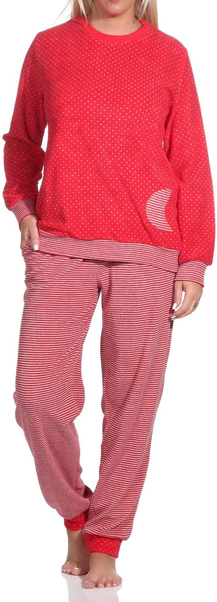 Normann Dames Badstof pyjama met manchetten in hartjespolka-dot en streepmotief - ook in overmaten Allover