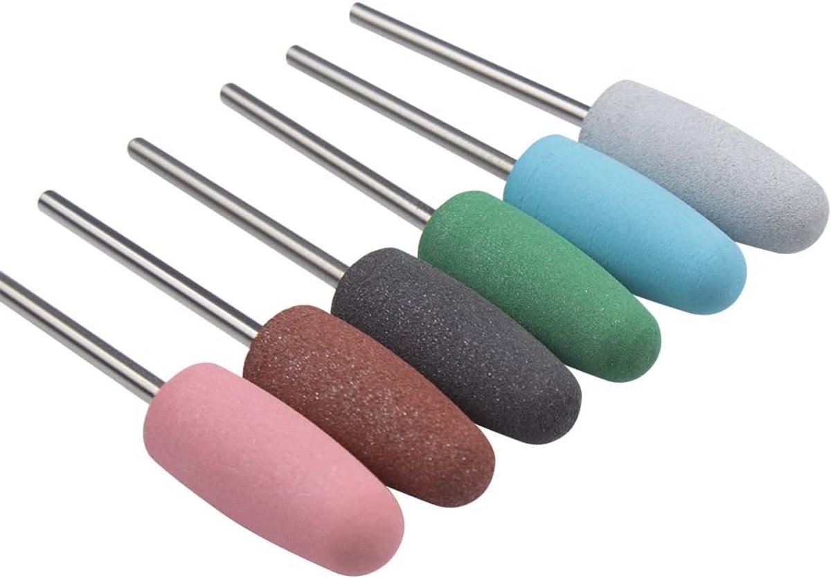 Siliconen nagelfrees set 6 stuks met wolfraamstaal schacht 3/32 inch korrel 180-800 voor nagelpolijstmachine