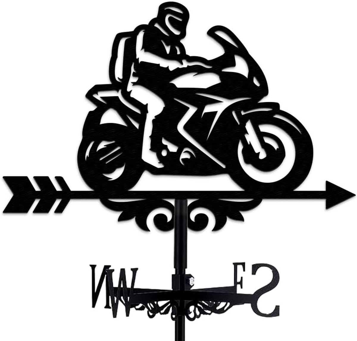 Motorfiets Windwijzer Metaal Vintage Zwart Windrichting Indicator voor Tuin en Dak Decoratie