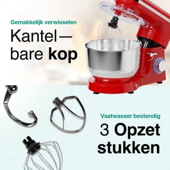 Aura® Mixer met mengkom - Mixer - Mixer met mengkom keukenmachine - Rood - ‎39 cm x 24 cm x 32 cm van Aura — afbeelding 3