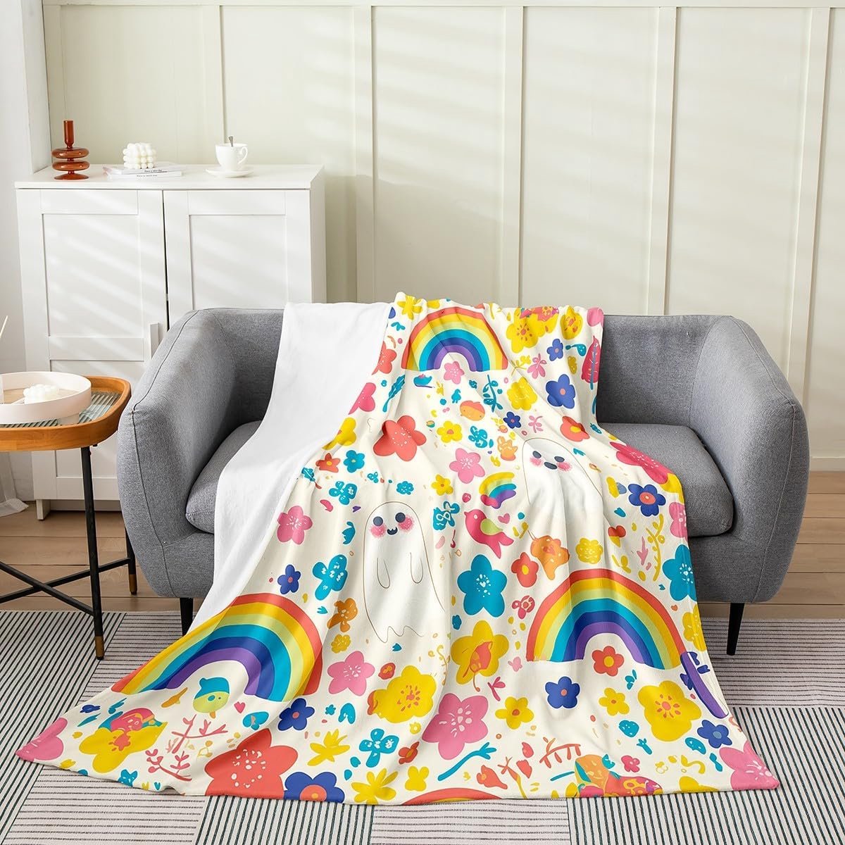 Zachte Fleece Deken met Regenboog Geesten Print voor Kinderen en Tieners