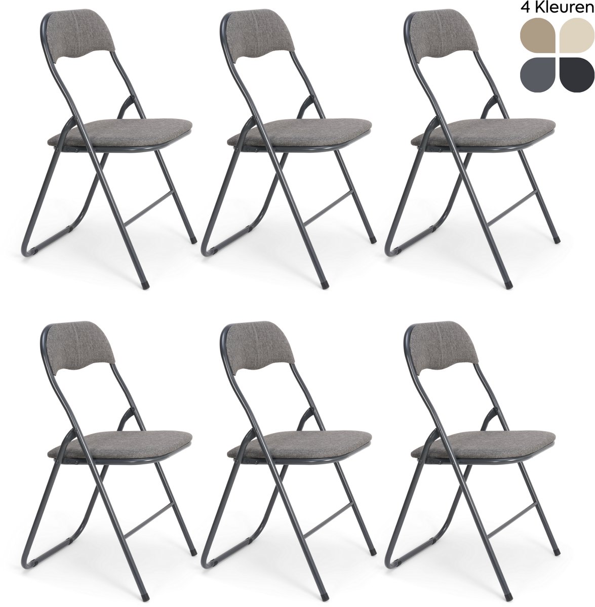 Trendy Meije® Nova Klapstoelen Set van 6 - Grijs - Linnen - Inklapbaar - Zithoogte 45 cm - Opvouwbare Stoelen - Vouwstoel