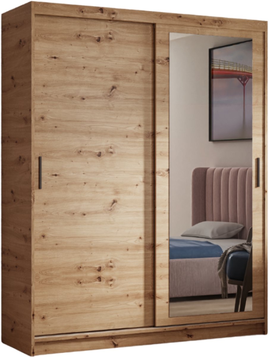 Kledingkast Henry met spiegel 100 cm inclusief 2 schuifdeuren Schuifdeurkast, bruin, artisan