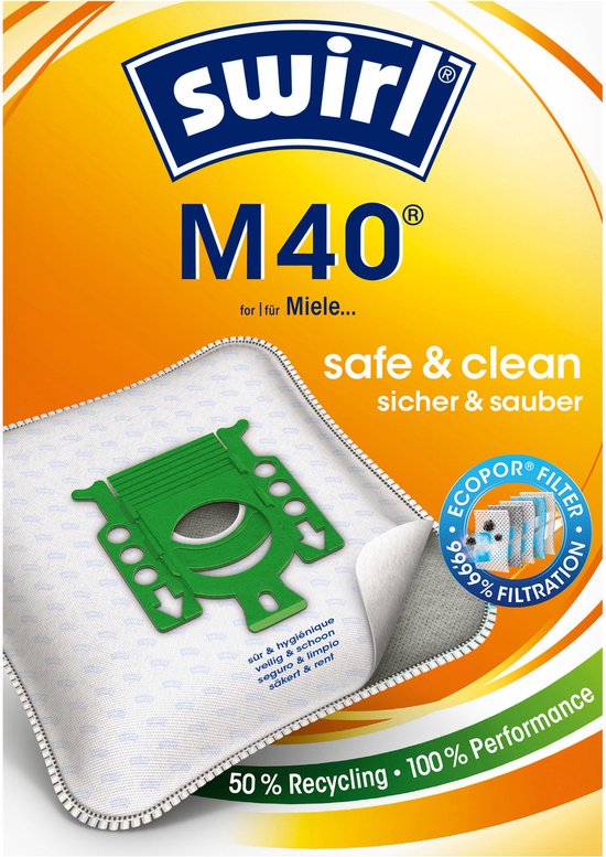 SWIRL - Stofzuigerzak M40 - 10 sacs à poussière + 2 filtres + 2 désodorisants - convient aux aspirateurs Miele - 6783226