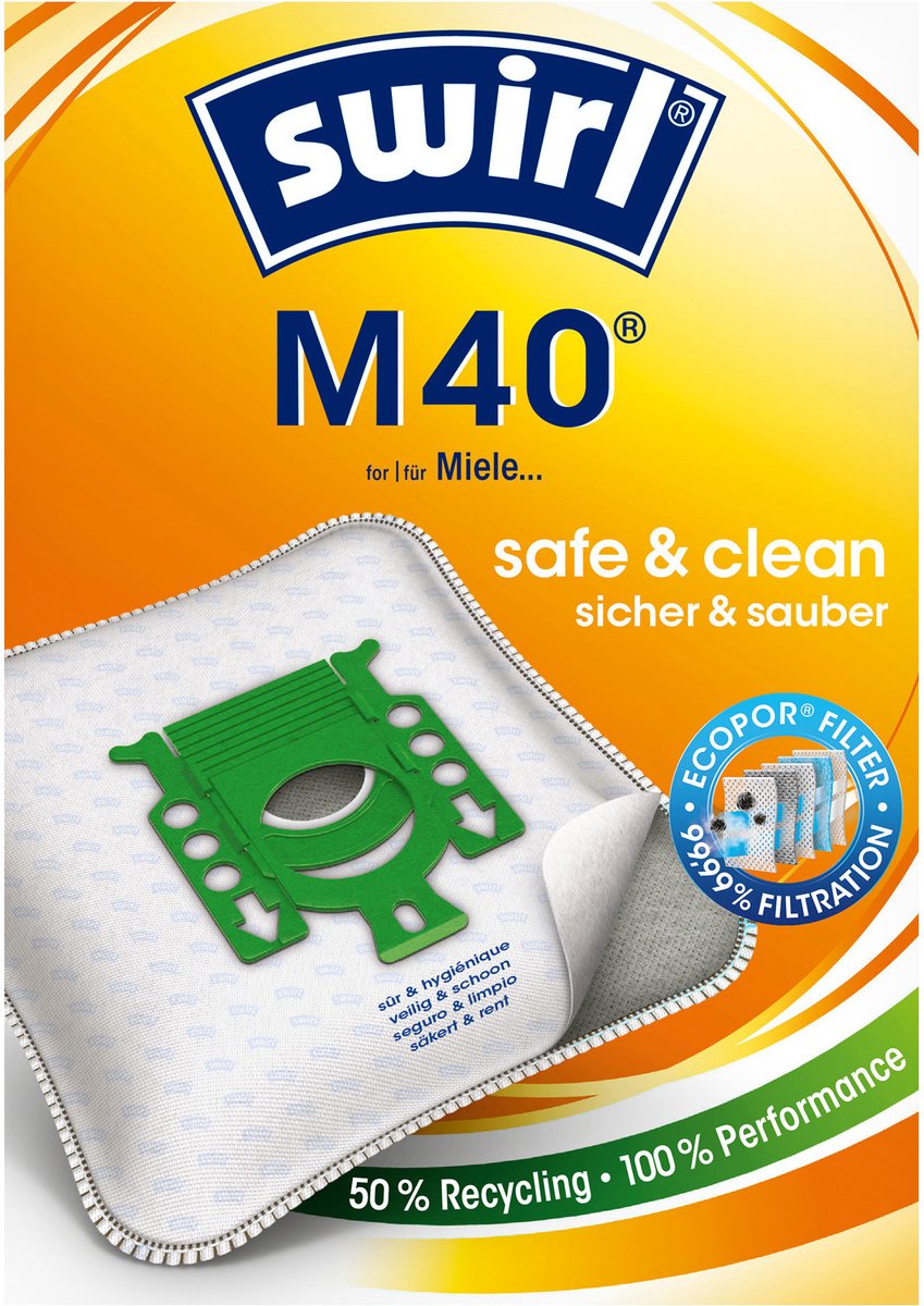 SWIRL - Stofzuigerzak M40 - 10 stofzakken + 2 filters + 2 deo - past op stofzuigers van Miele (Type GN)