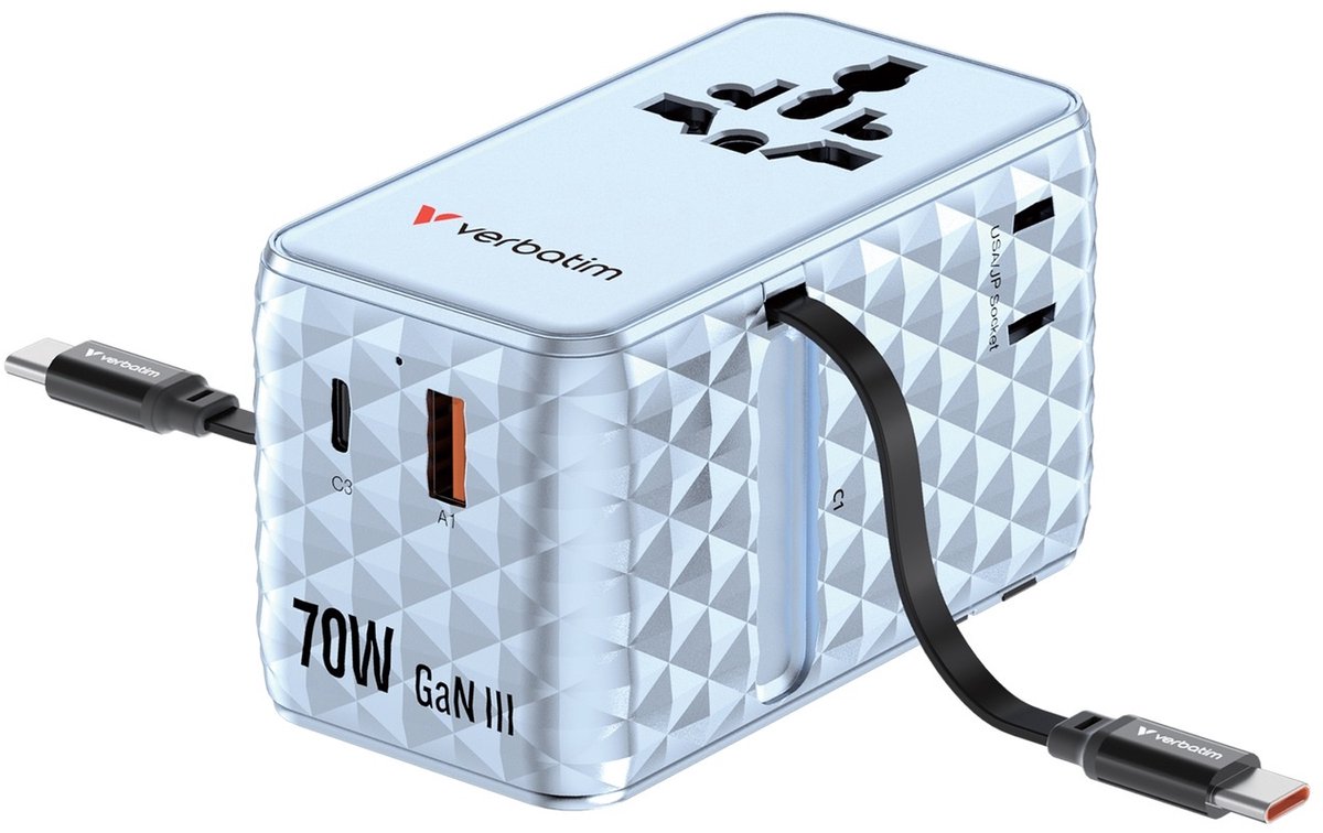Verbatim Reisadapter Eu Vk Vs Voor Magsafe 1Xusb-C 1Xusb-A 2Xusb-C 70W