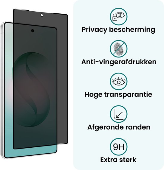 Screenprotector met privacy filter, anti-vingerafdruk, hoge transparantie, afgeronde randen, 9H extra sterk.