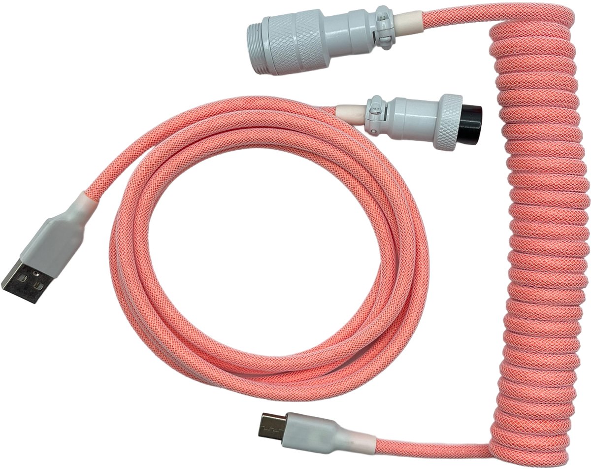 Premium Coiled Cable - Licht roze - USB-C Naar USB-A - Mechanisch Toetsenbord Kabel