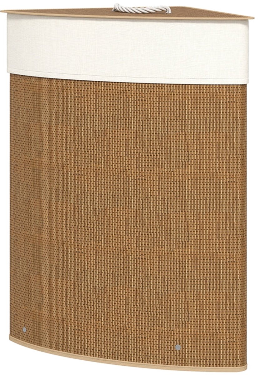 Merax Wasmand Van Bamboe Met Deksel - Hoekmodel - 55 Liter - Uitneembare Waszak - Wasmand Voor Badkamer Slaapkamer Wasruimte - Bruin - 35 x 35 x 60 cm