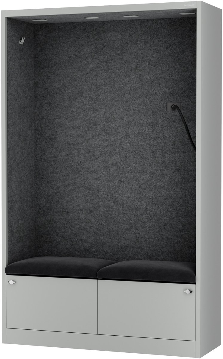 SALLY MentalBox - Geluidsabsorberende cabine voor 2 personen - met zitje - Kledinghanger + Ruime lade - Ingebouwde telefoonhouder + USB-C-poort - Grafiet / Grijs