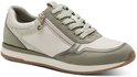 Groene en witte Tamaris sneaker met veters, ritssluiting en gouden ritsdetail.