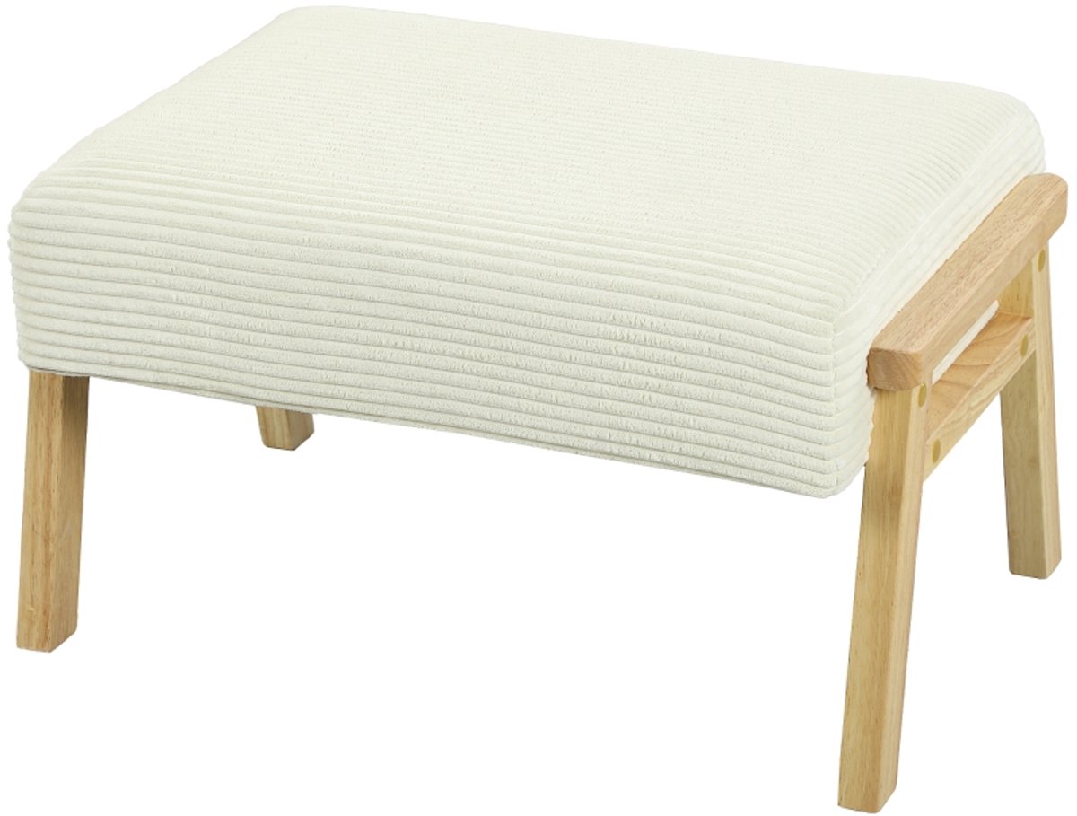 MODFU Voetenbank 70x46x40 cm, gestoffeerd van polyester (cordlook), crème wit, retro Romig wit