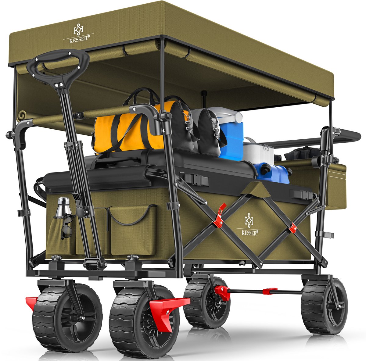 KESSER® Chariot pliable avec 2 sangles à 5 points pour enfants 360 ° et frein avant et arrière sac de transport
