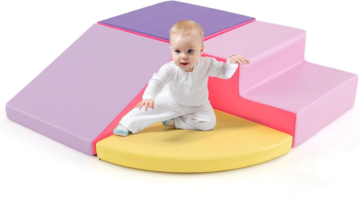 KOMFOTTEU 4 delig Schuimblokken - van kunstleer, EPE - Soft Play Foam Blokken - Reuze Bouwblokken - Montessori-klimblokken - voor kinderen vanaf 3 jaar