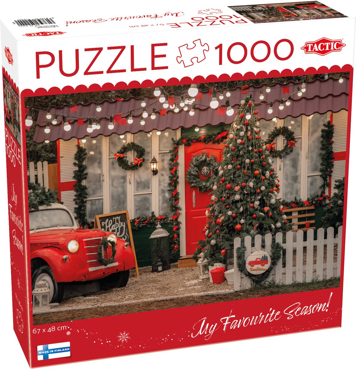 Tactic Christmas Porch – Puzzel – 1000 stukjes – Kerstsfeer en Winterdecoratie – Warme Feestelijke Veranda – Hoogwaardige Scandinavische Kwaliteit