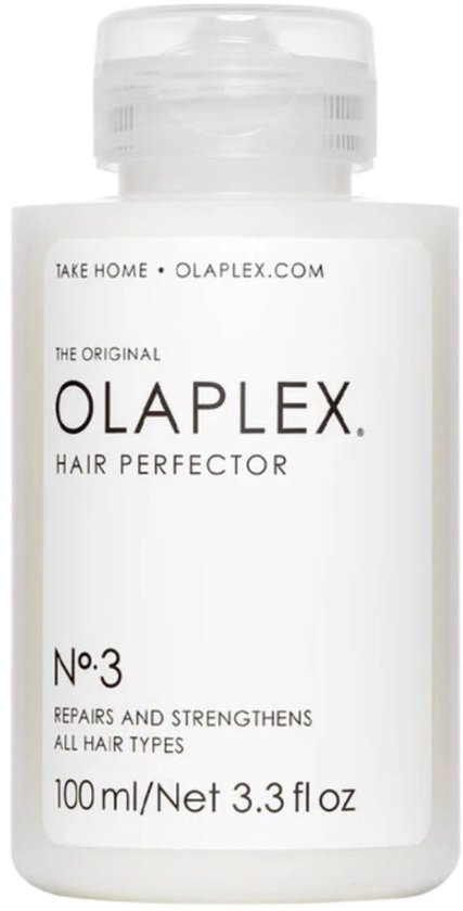 Een witte OLAPLEX HAIR PERFECTIONER No.3 fles, 100 ml.