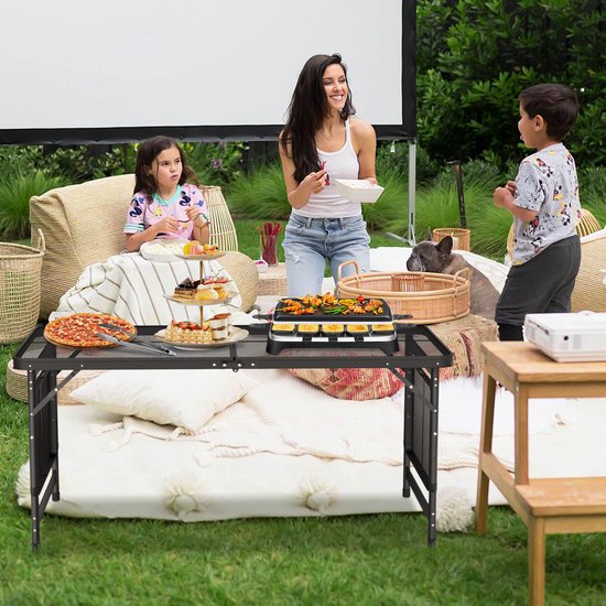 Aufun Campingtafel met Raster Campingtafels 120x60x55cm - 2 in Hoogte Verstelbare Opvouwbare Multifunctionele Tafel - Draagbaar Bijzettafel voor Strandpicknick — afbeelding 3