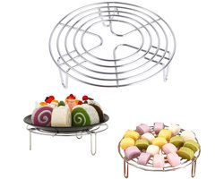 Stoomrek - stoomrek koken - rond roestvrijstalen rooster - stoomrek voor in de keuken - kook en afkoelrek - stoomrek met vijf spiralen - geschikt voor stoomkokers, airfryers, rijstkokers,kommen en borden (16*7cm - zilver)